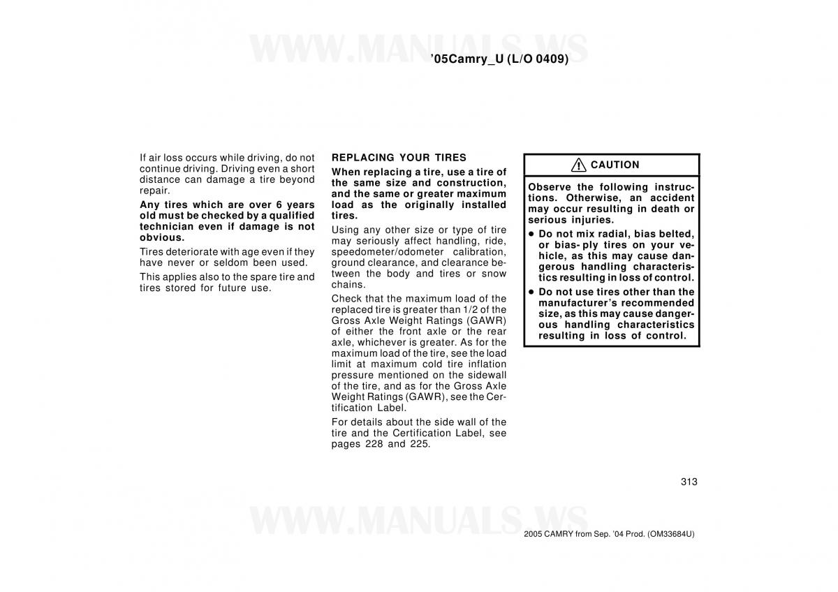 Toyota Camry VI 6 owners manual / page 313