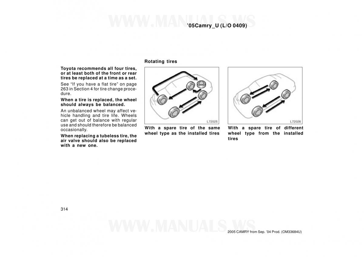 Toyota Camry VI 6 owners manual / page 314