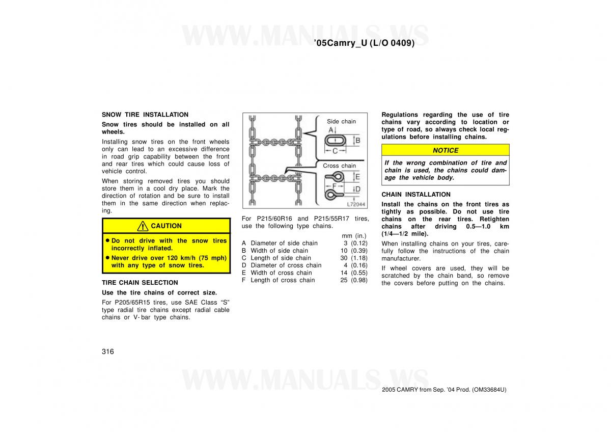 Toyota Camry VI 6 owners manual / page 316