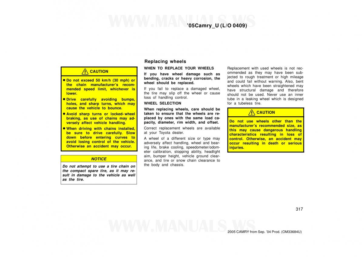 Toyota Camry VI 6 owners manual / page 317