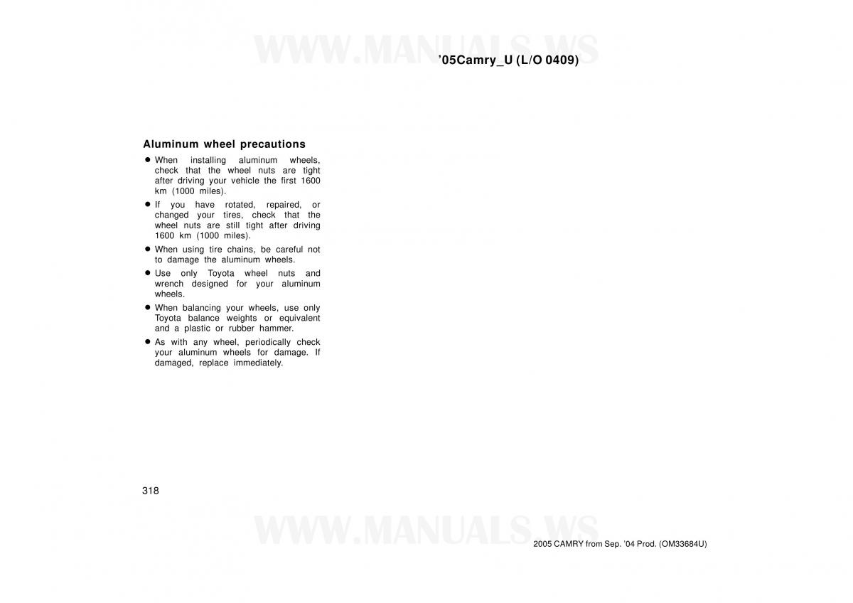 Toyota Camry VI 6 owners manual / page 318