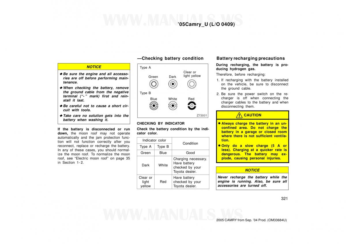 Toyota Camry VI 6 owners manual / page 321