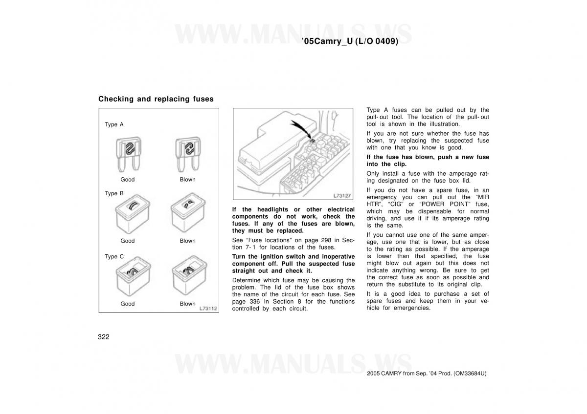 Toyota Camry VI 6 owners manual / page 322