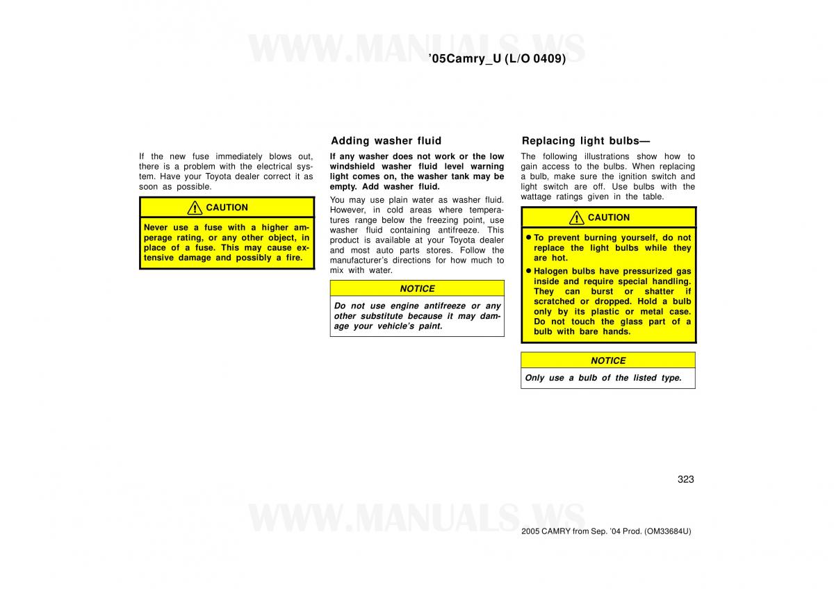 Toyota Camry VI 6 owners manual / page 323