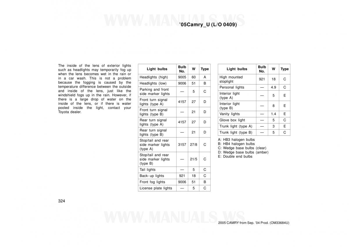 Toyota Camry VI 6 owners manual / page 324