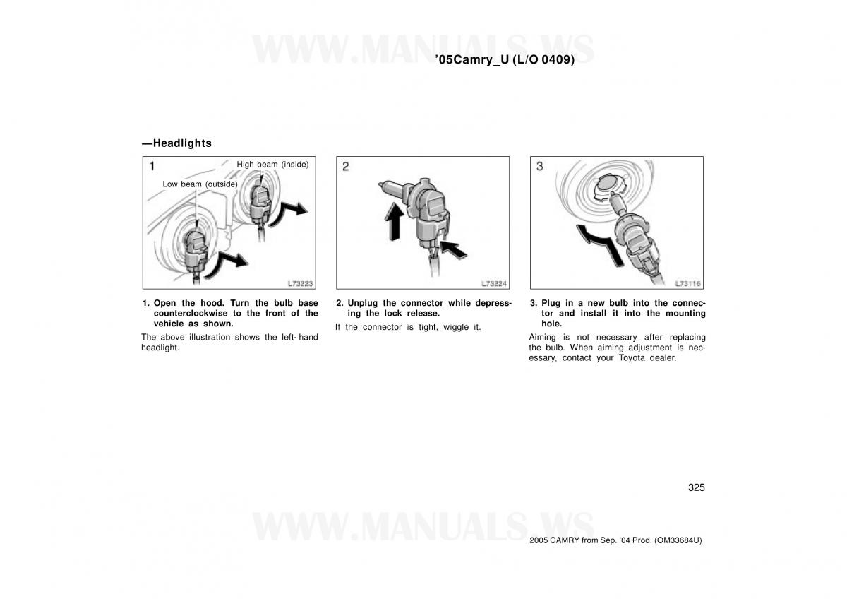 Toyota Camry VI 6 owners manual / page 325