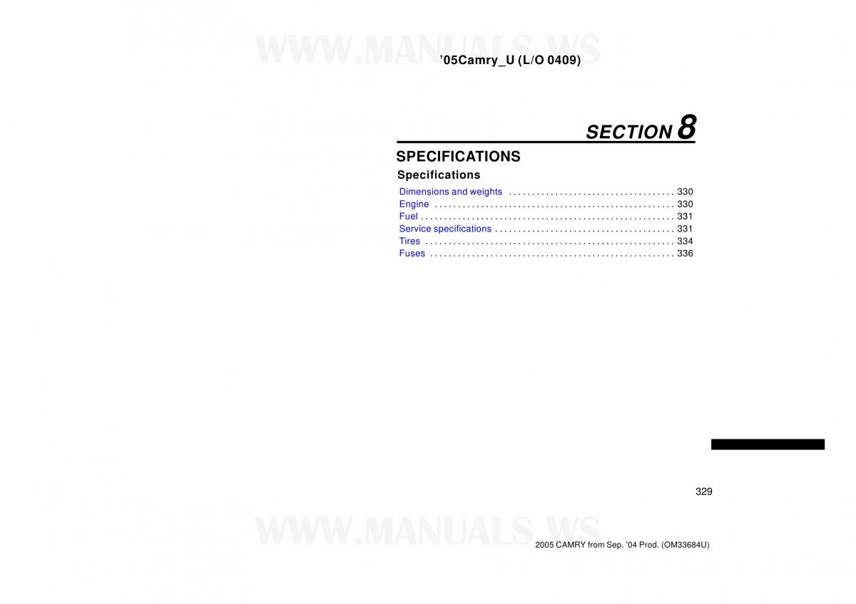 Toyota Camry VI 6 owners manual / page 329