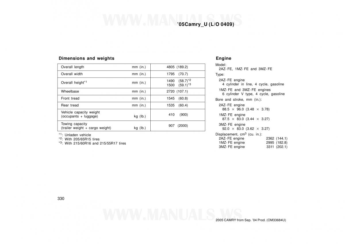 Toyota Camry VI 6 owners manual / page 330