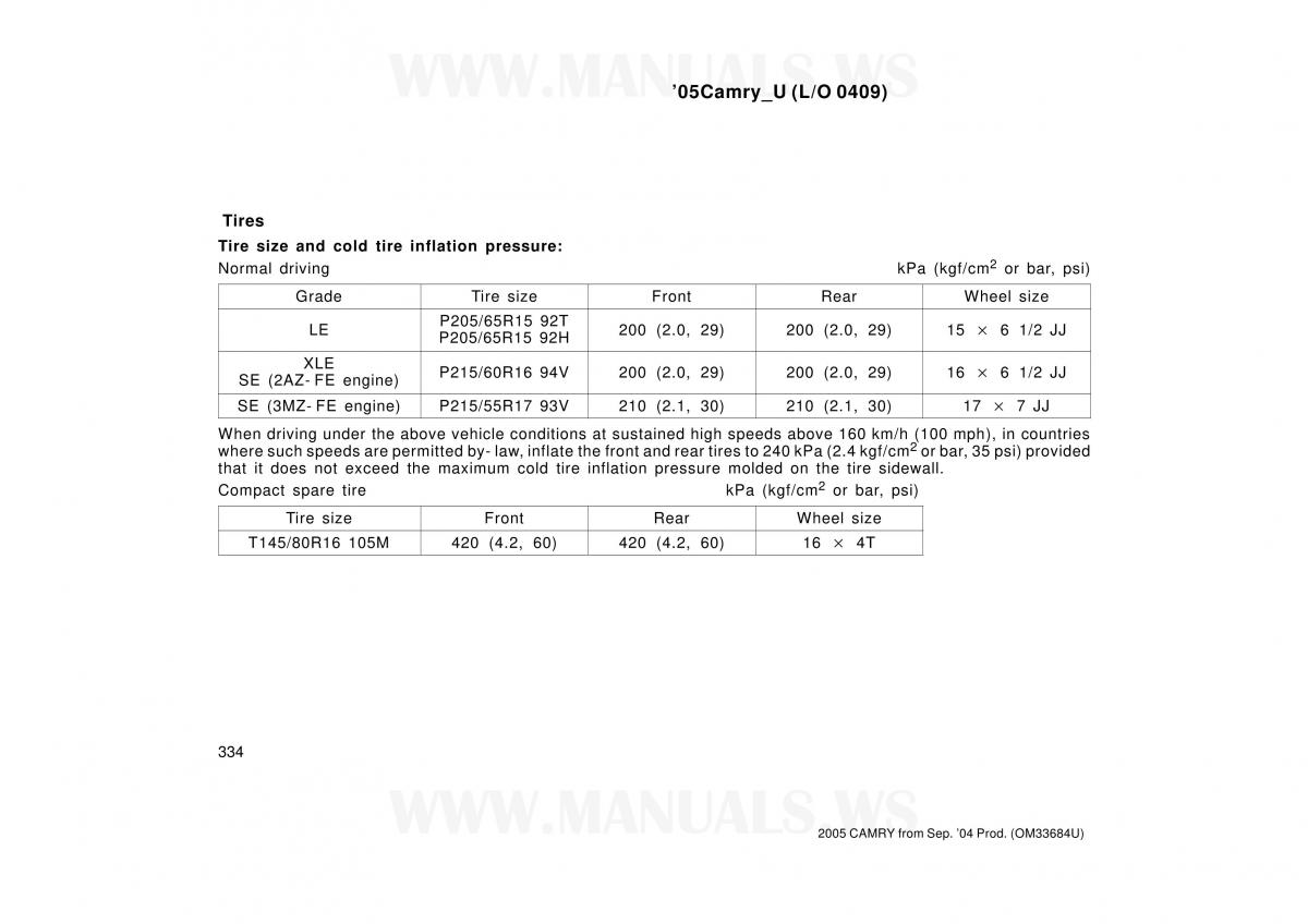 Toyota Camry VI 6 owners manual / page 334