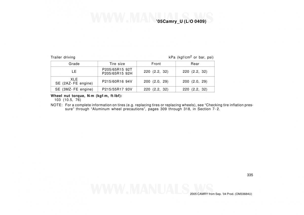 Toyota Camry VI 6 owners manual / page 335