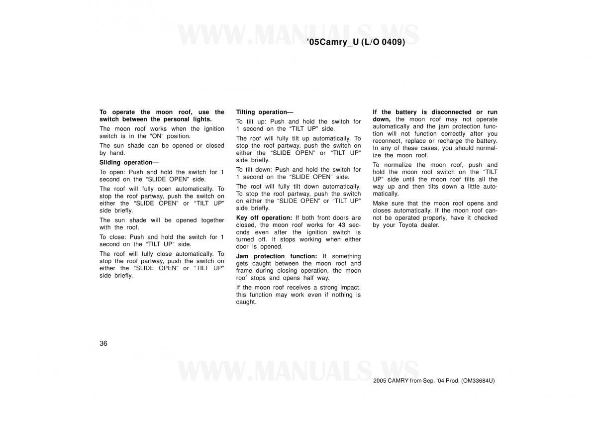 Toyota Camry VI 6 owners manual / page 36