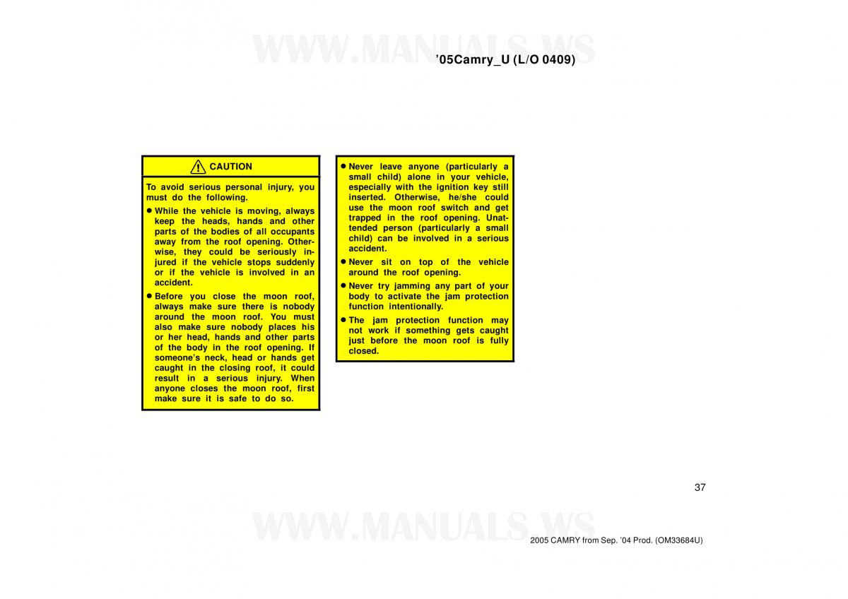 Toyota Camry VI 6 owners manual / page 37