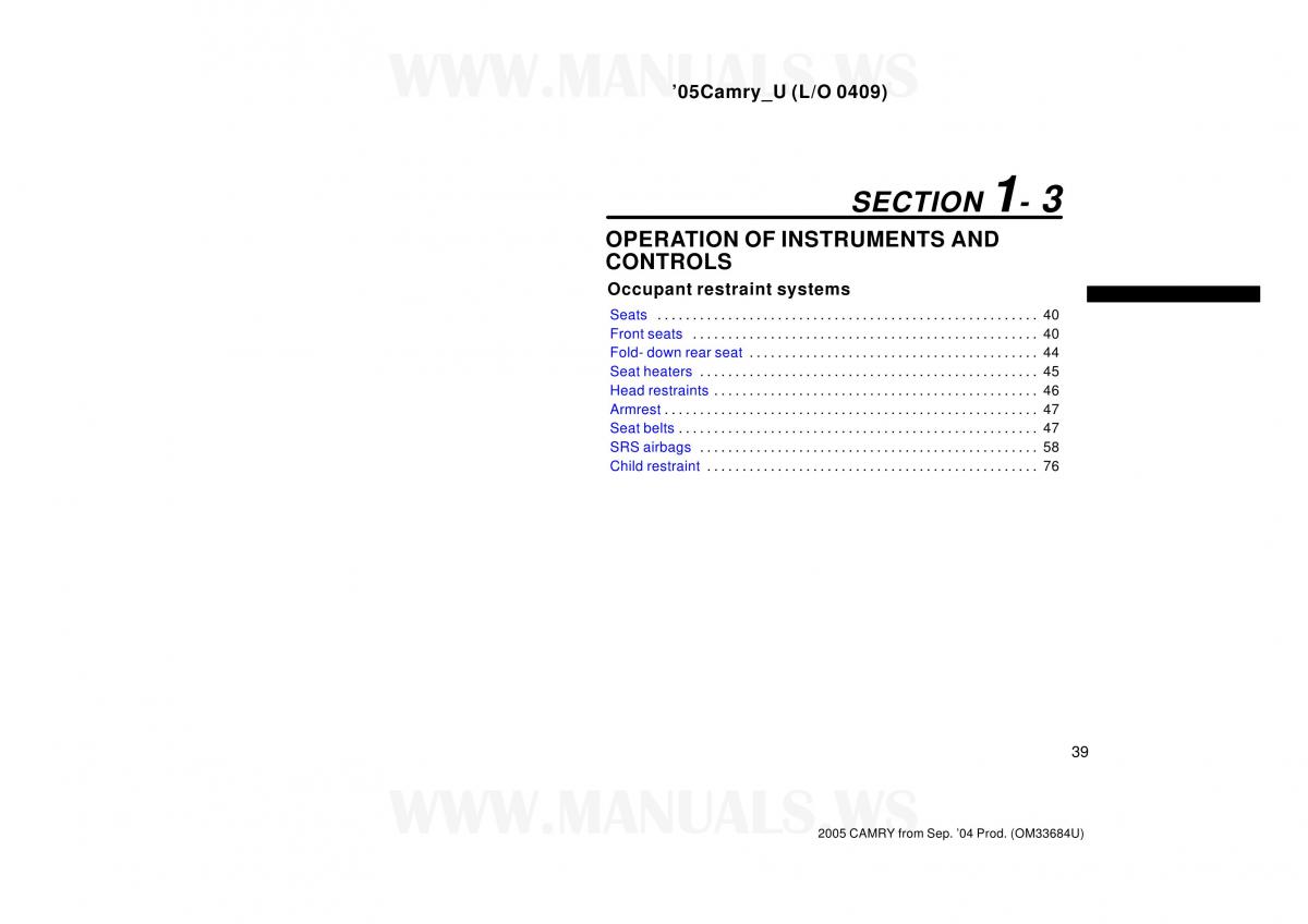 Toyota Camry VI 6 owners manual / page 39