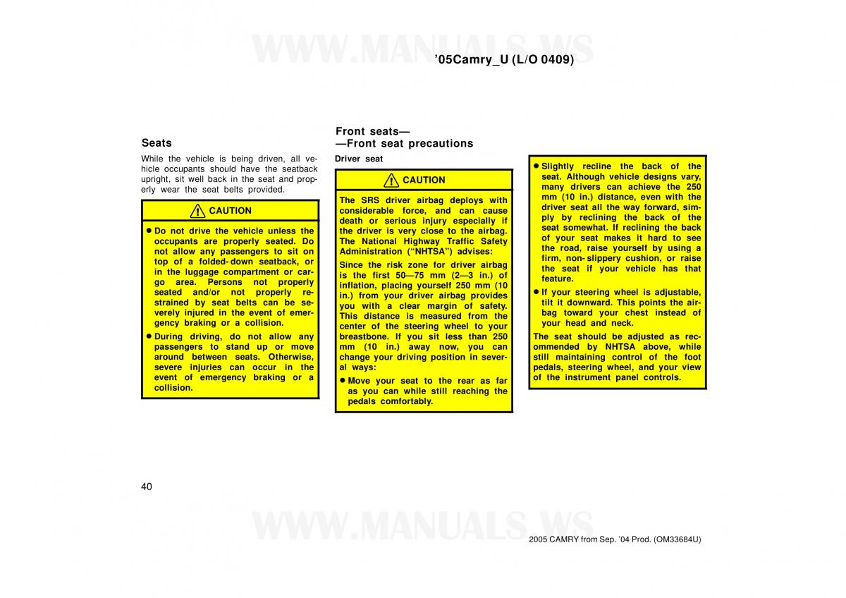 Toyota Camry VI 6 owners manual / page 40