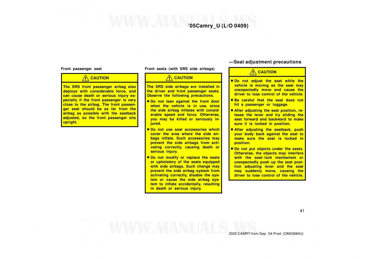 Toyota Camry VI 6 owners manual / page 41