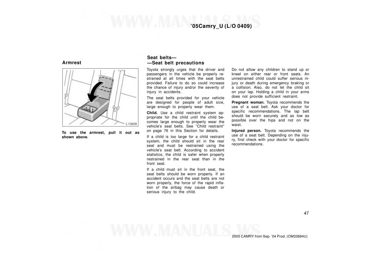 Toyota Camry VI 6 owners manual / page 47