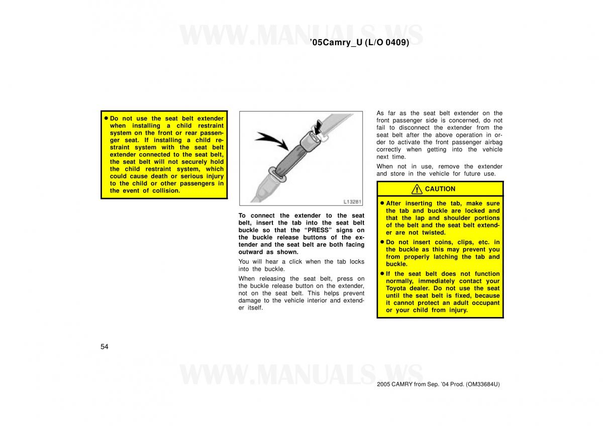 Toyota Camry VI 6 owners manual / page 54