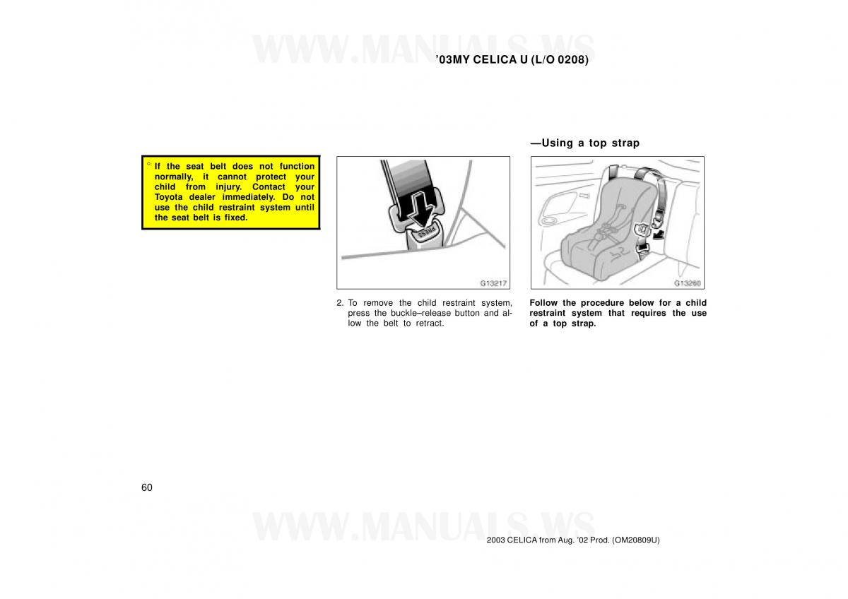 Toyota Celica VII 7 owners manual / page 60