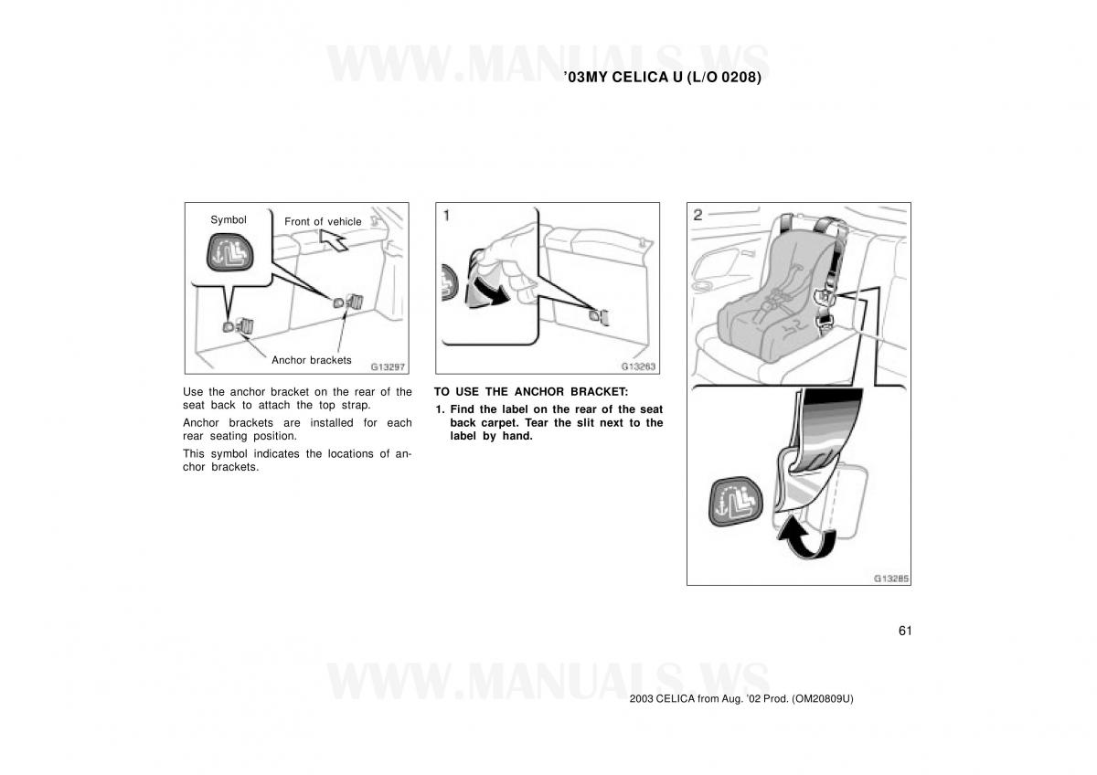 Toyota Celica VII 7 owners manual / page 61