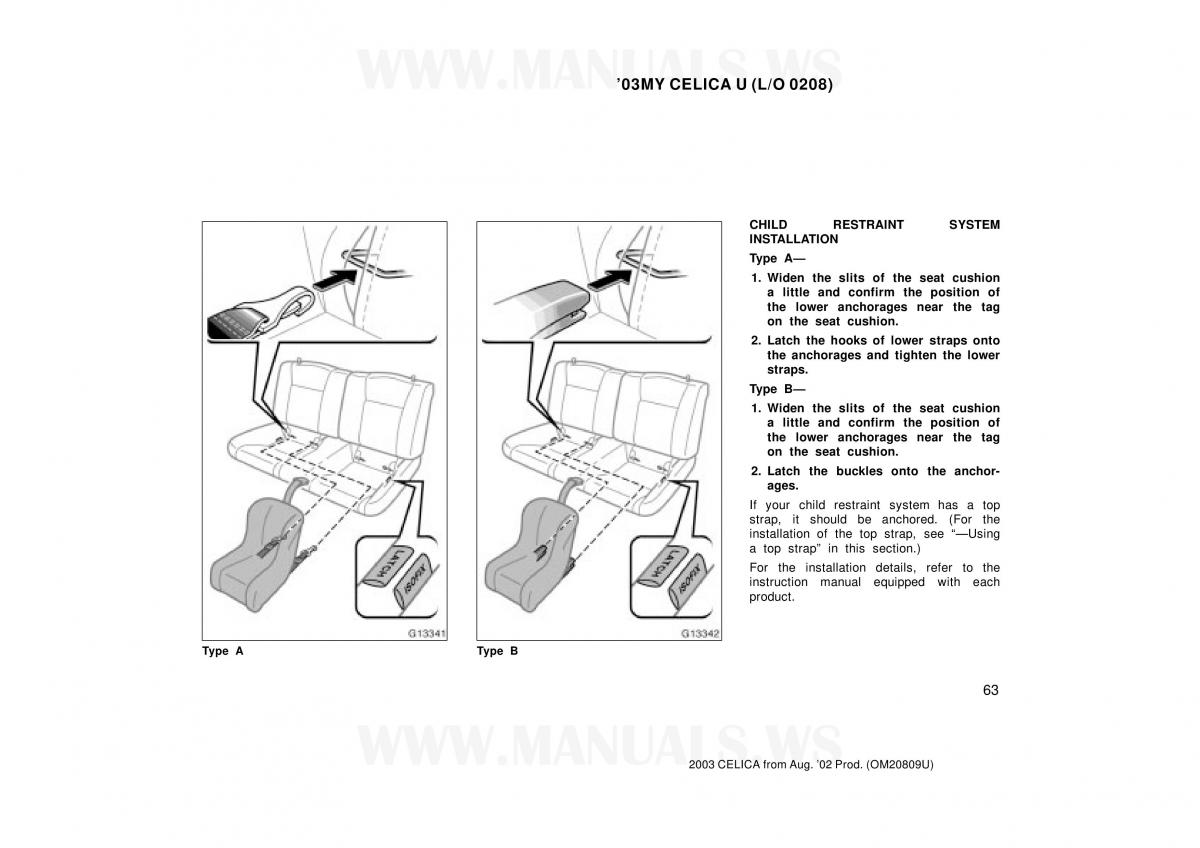 Toyota Celica VII 7 owners manual / page 63