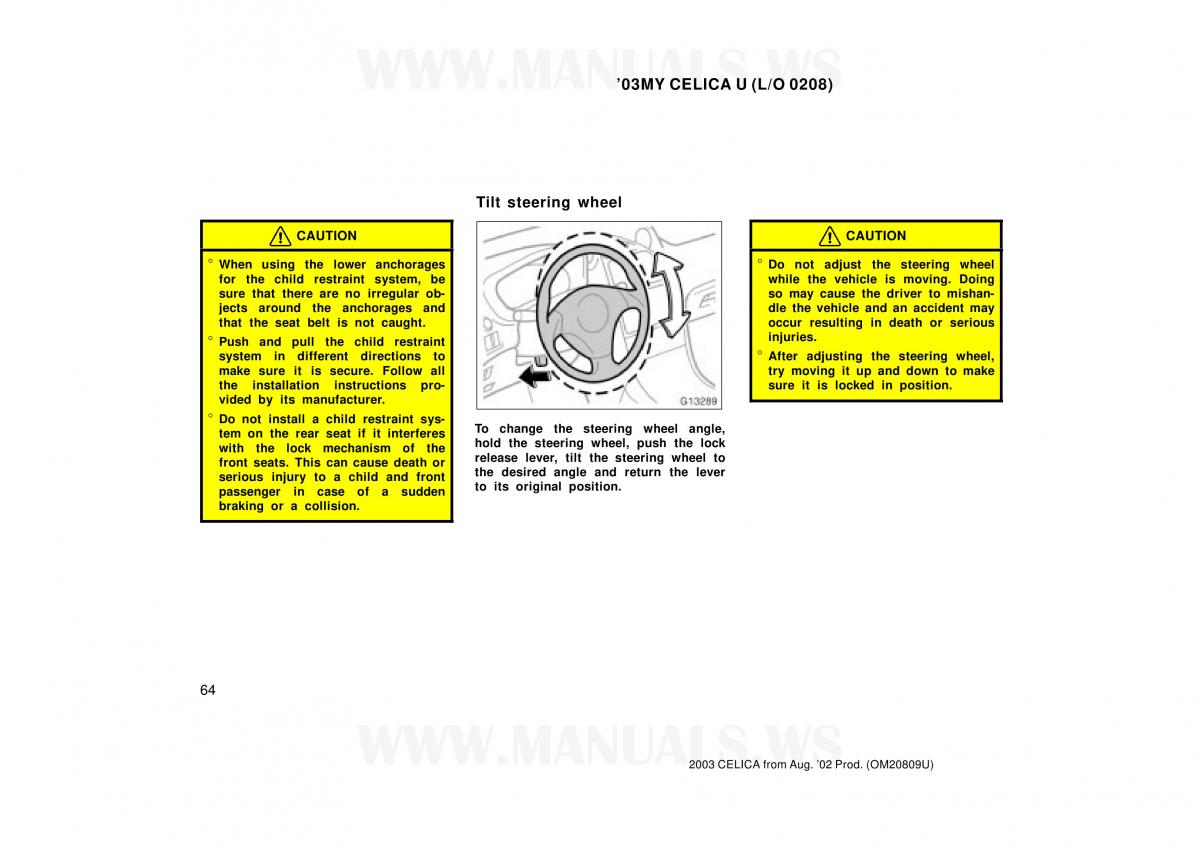 Toyota Celica VII 7 owners manual / page 64