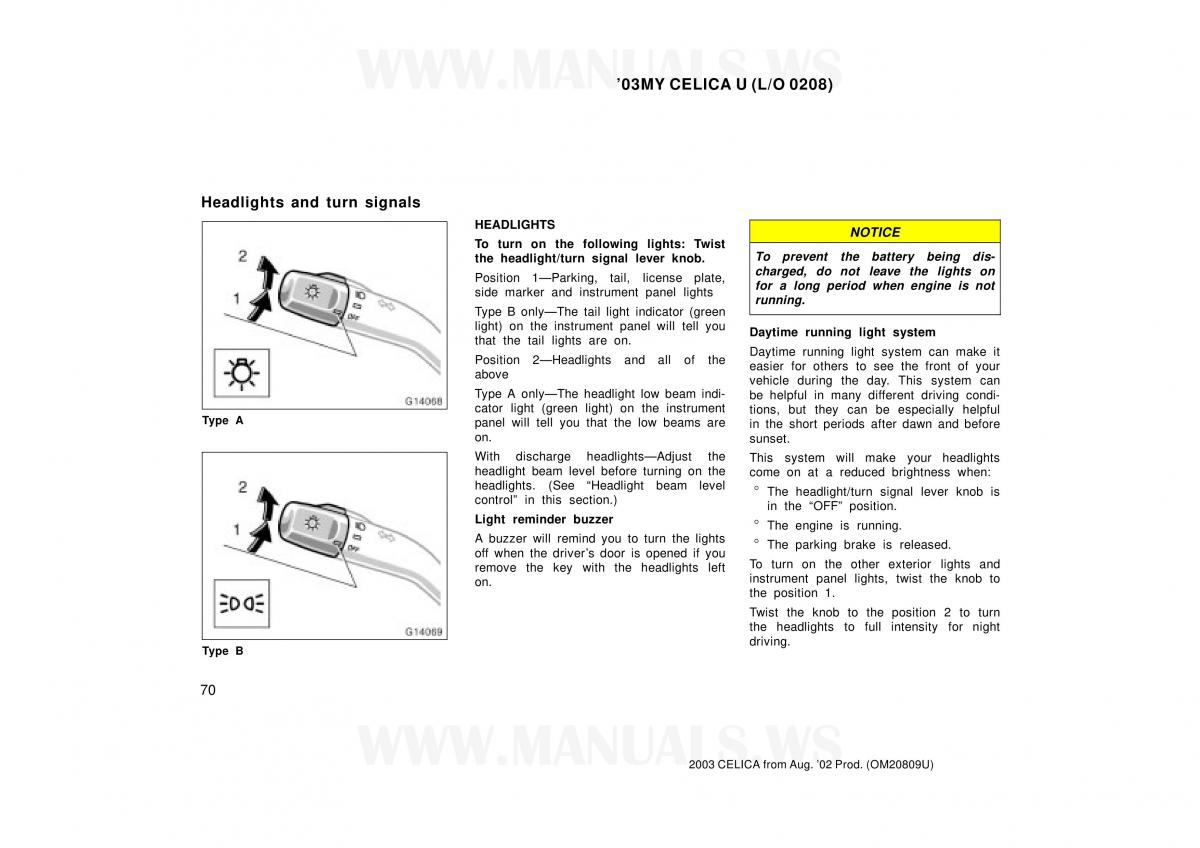 Toyota Celica VII 7 owners manual / page 70