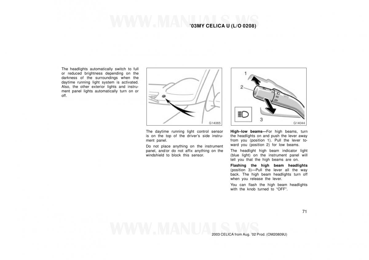 Toyota Celica VII 7 owners manual / page 71