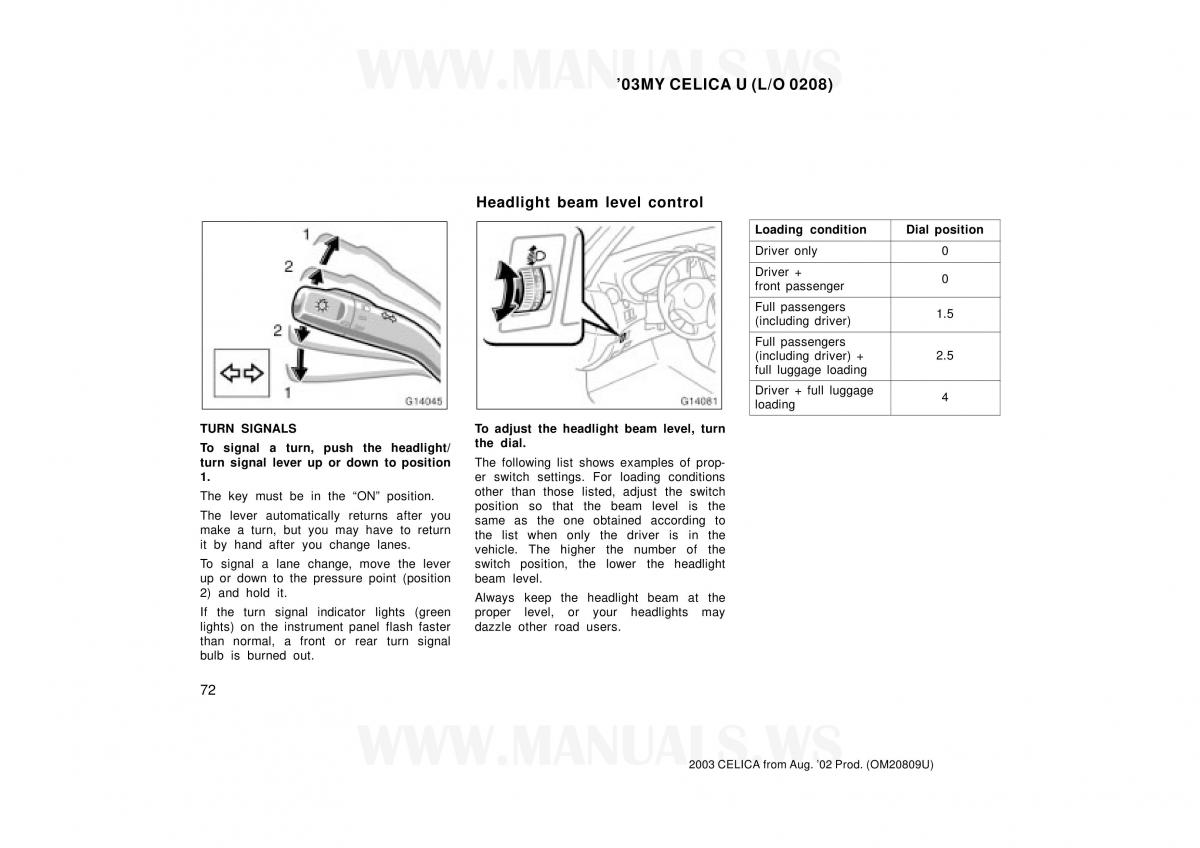 Toyota Celica VII 7 owners manual / page 72