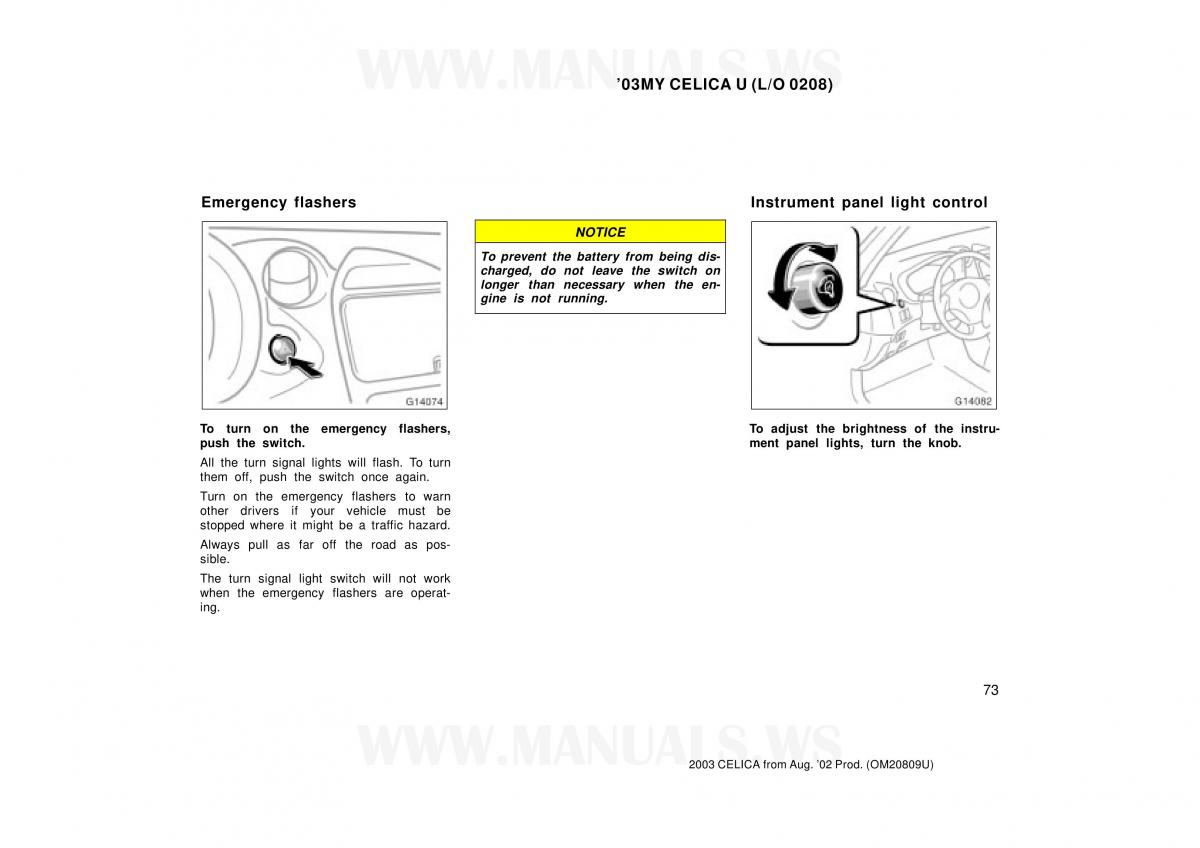 Toyota Celica VII 7 owners manual / page 73