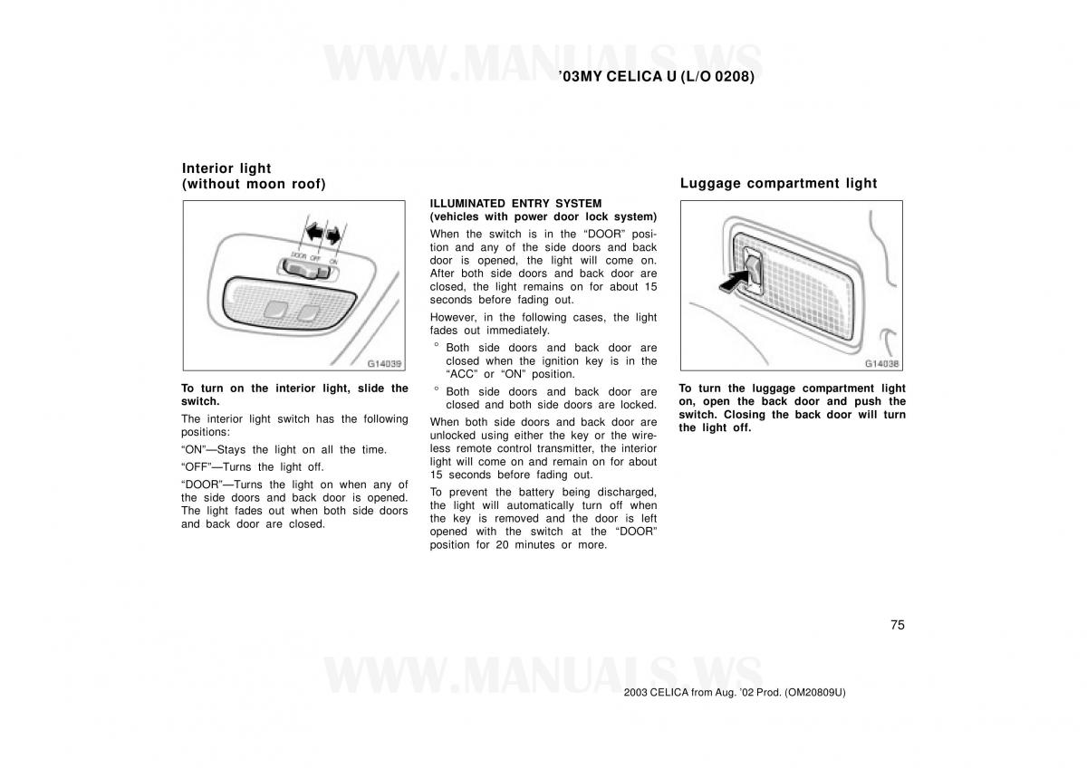 Toyota Celica VII 7 owners manual / page 75