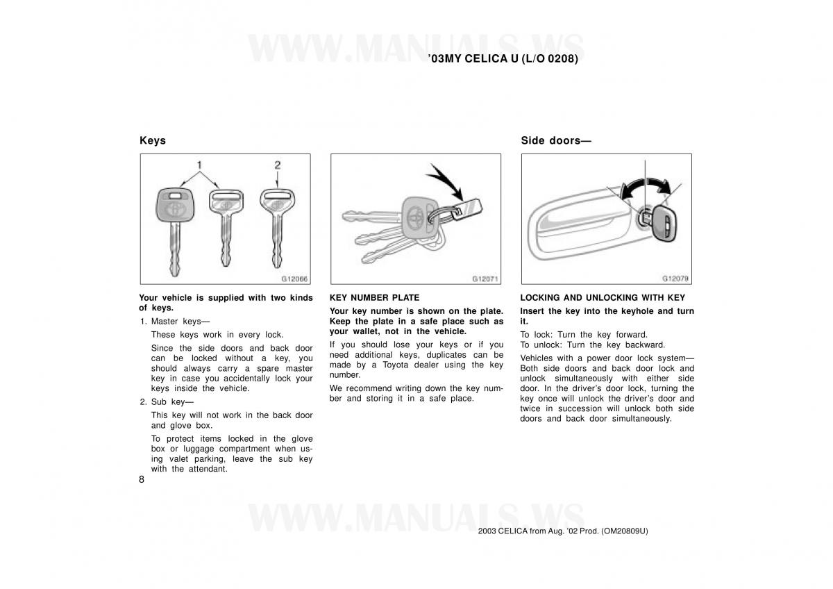 Toyota Celica VII 7 owners manual / page 8