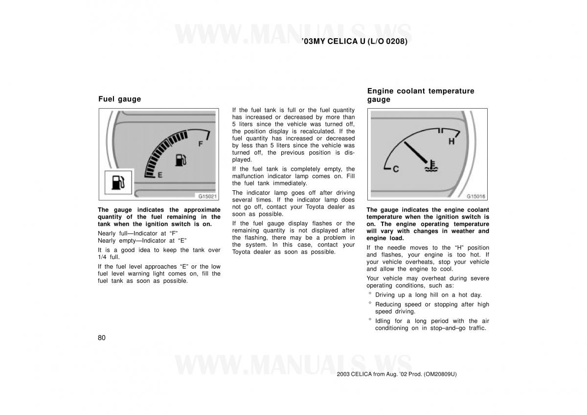 Toyota Celica VII 7 owners manual / page 80