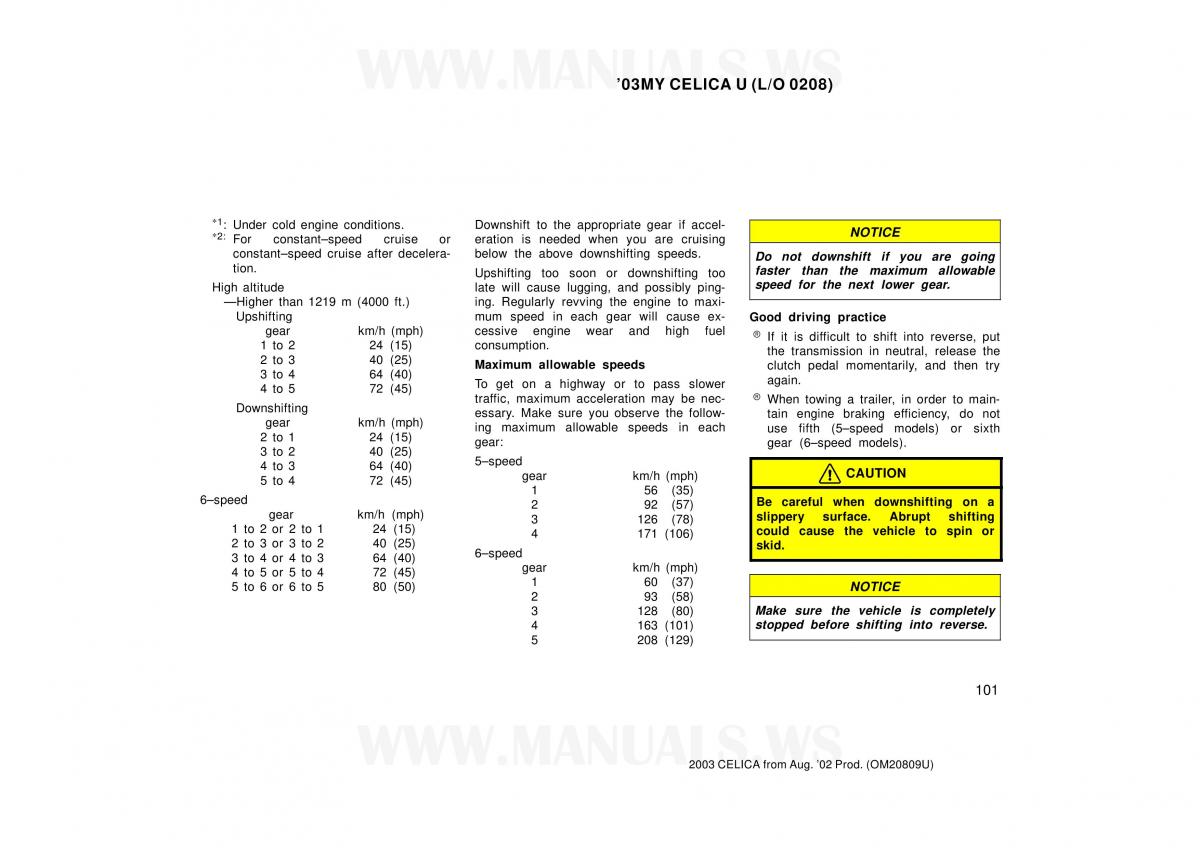 Toyota Celica VII 7 owners manual / page 101