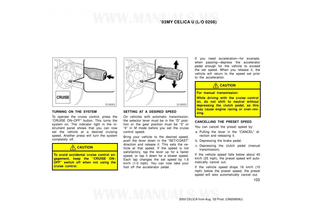 Toyota Celica VII 7 owners manual / page 103