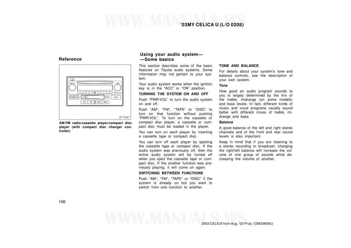 Toyota Celica VII 7 owners manual / page 106