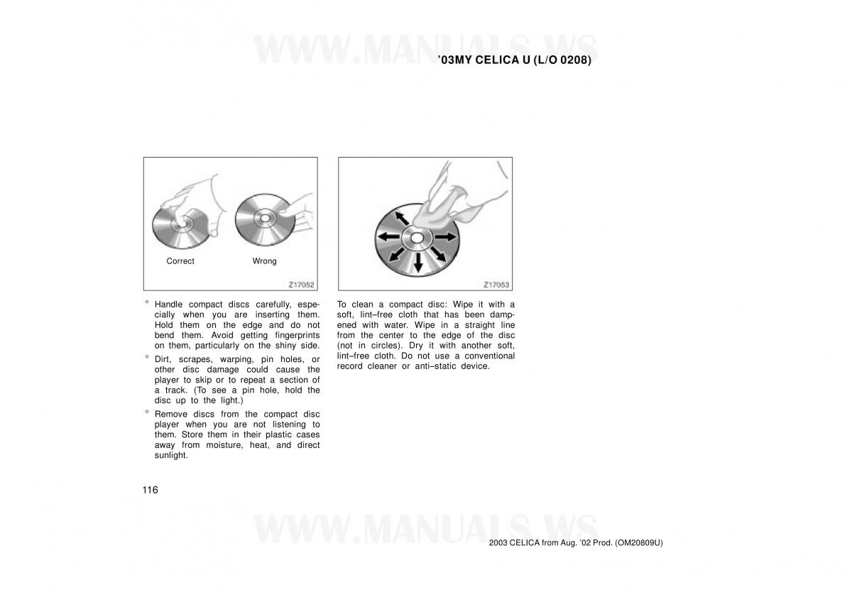 Toyota Celica VII 7 owners manual / page 116