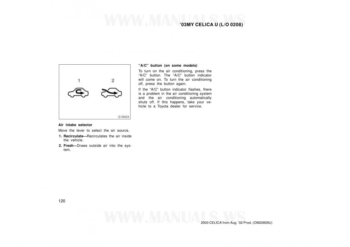 Toyota Celica VII 7 owners manual / page 120