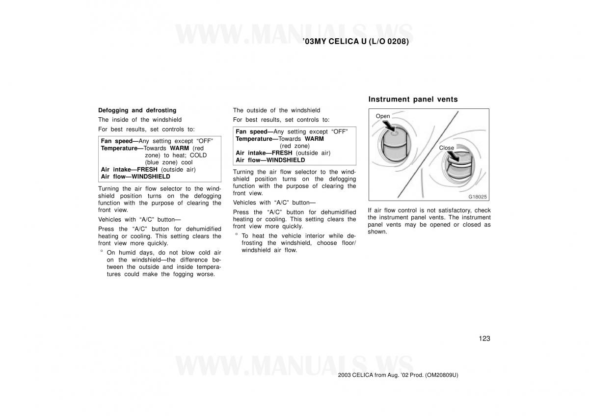 Toyota Celica VII 7 owners manual / page 123