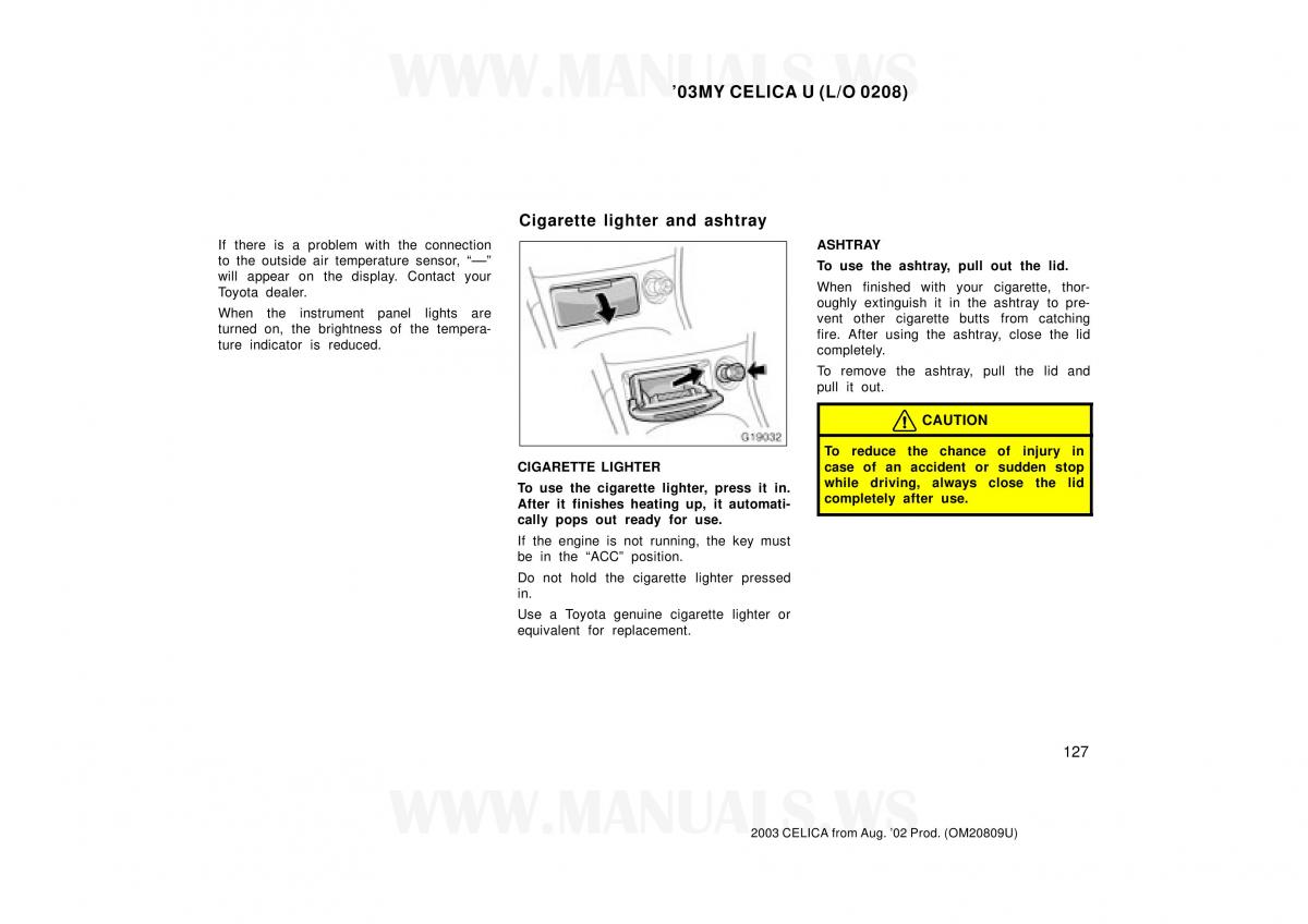 Toyota Celica VII 7 owners manual / page 127