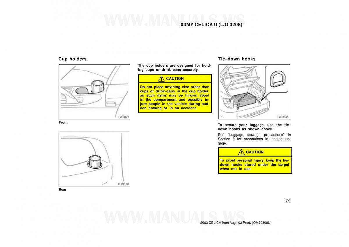 Toyota Celica VII 7 owners manual / page 129