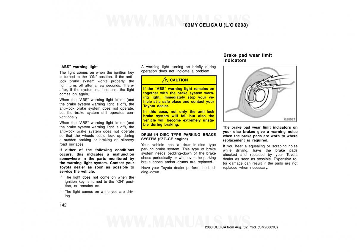 Toyota Celica VII 7 owners manual / page 142