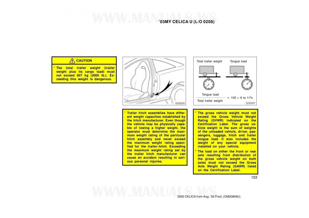 Toyota Celica VII 7 owners manual / page 153