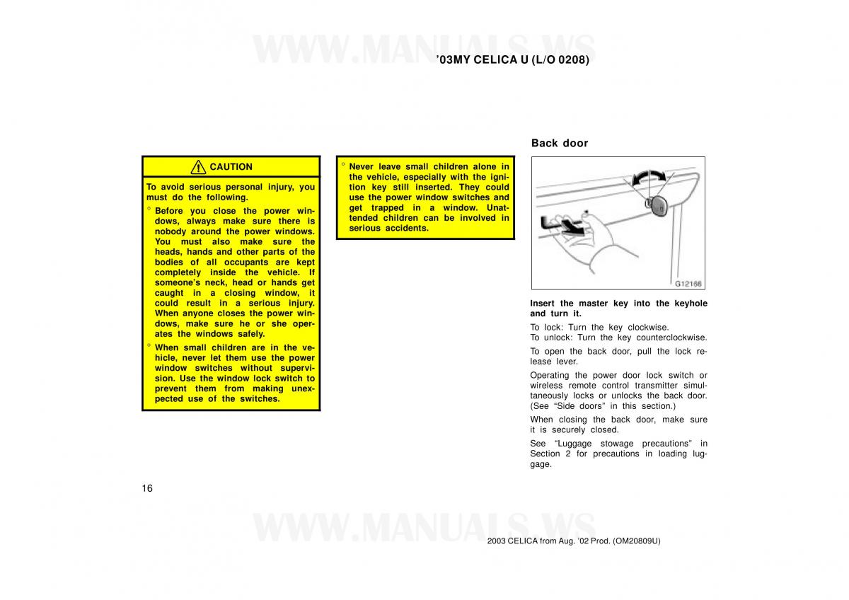 Toyota Celica VII 7 owners manual / page 16