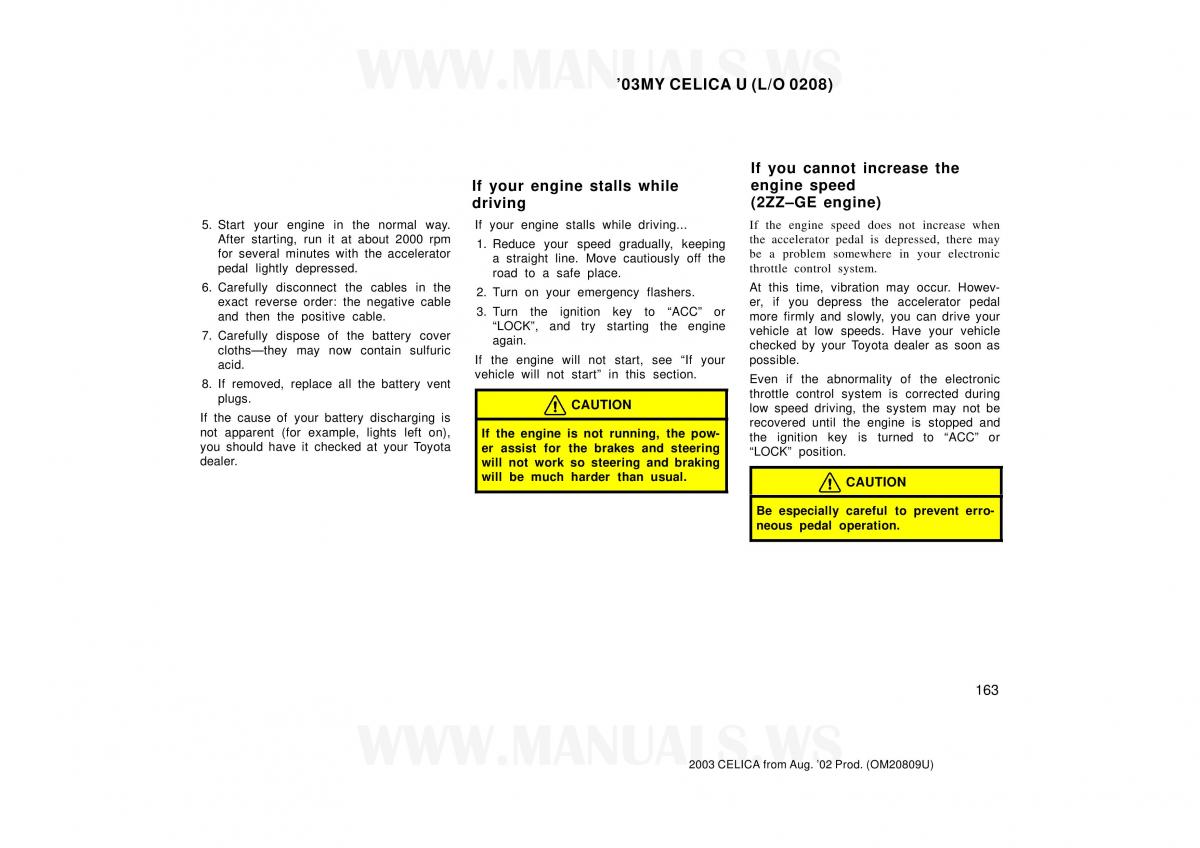 Toyota Celica VII 7 owners manual / page 163