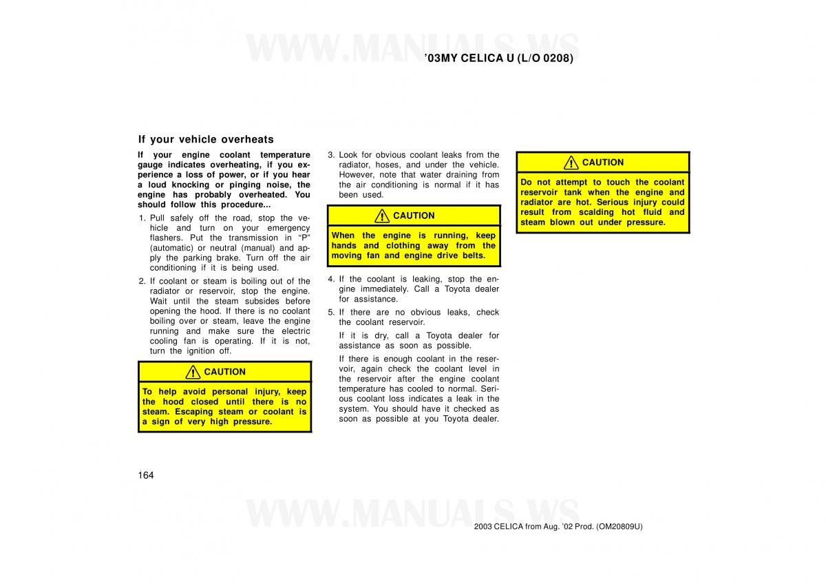 Toyota Celica VII 7 owners manual / page 164