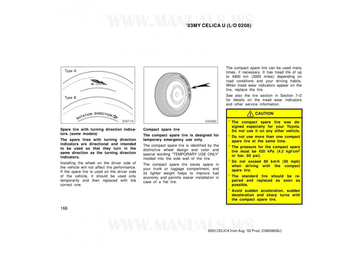 Toyota Celica VII 7 owners manual / page 166