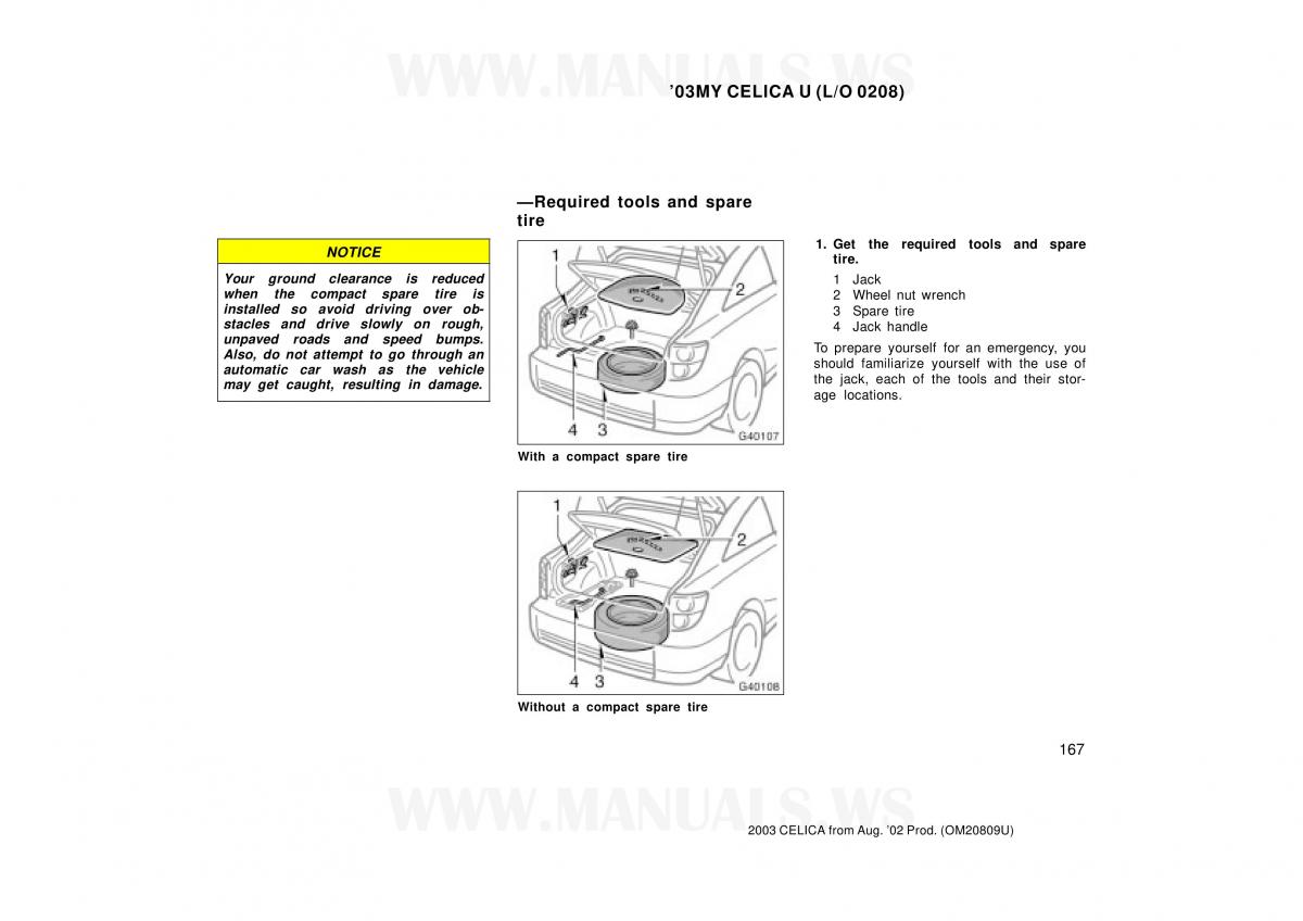 Toyota Celica VII 7 owners manual / page 167