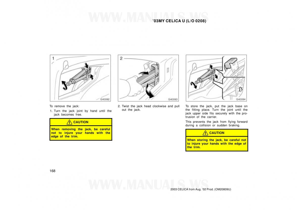 Toyota Celica VII 7 owners manual / page 168