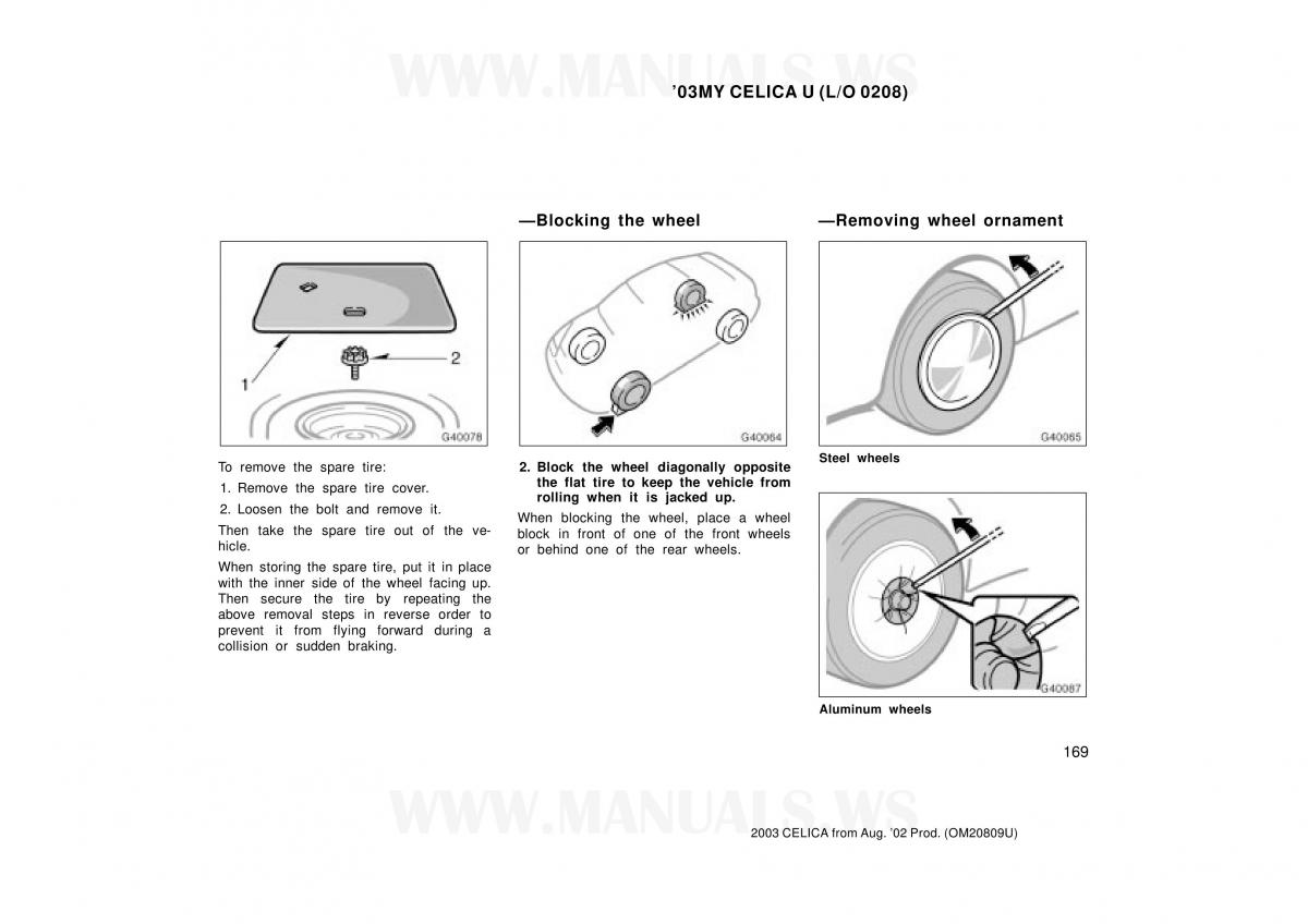 Toyota Celica VII 7 owners manual / page 169