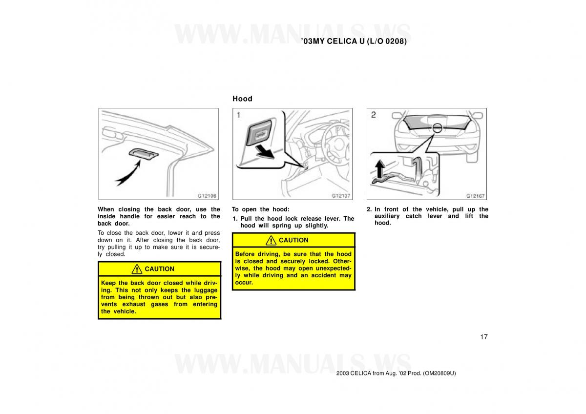 Toyota Celica VII 7 owners manual / page 17